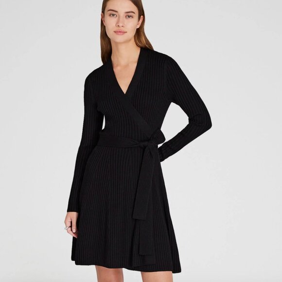 Club Monaco Black Short Wrap Sweater Dress - Picture 7 of 12